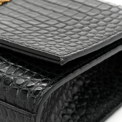 Saint Laurent Calfskin Crocodile Embossed Medium Classic Monogram Kate Tassel Satchel Black 16 of 19