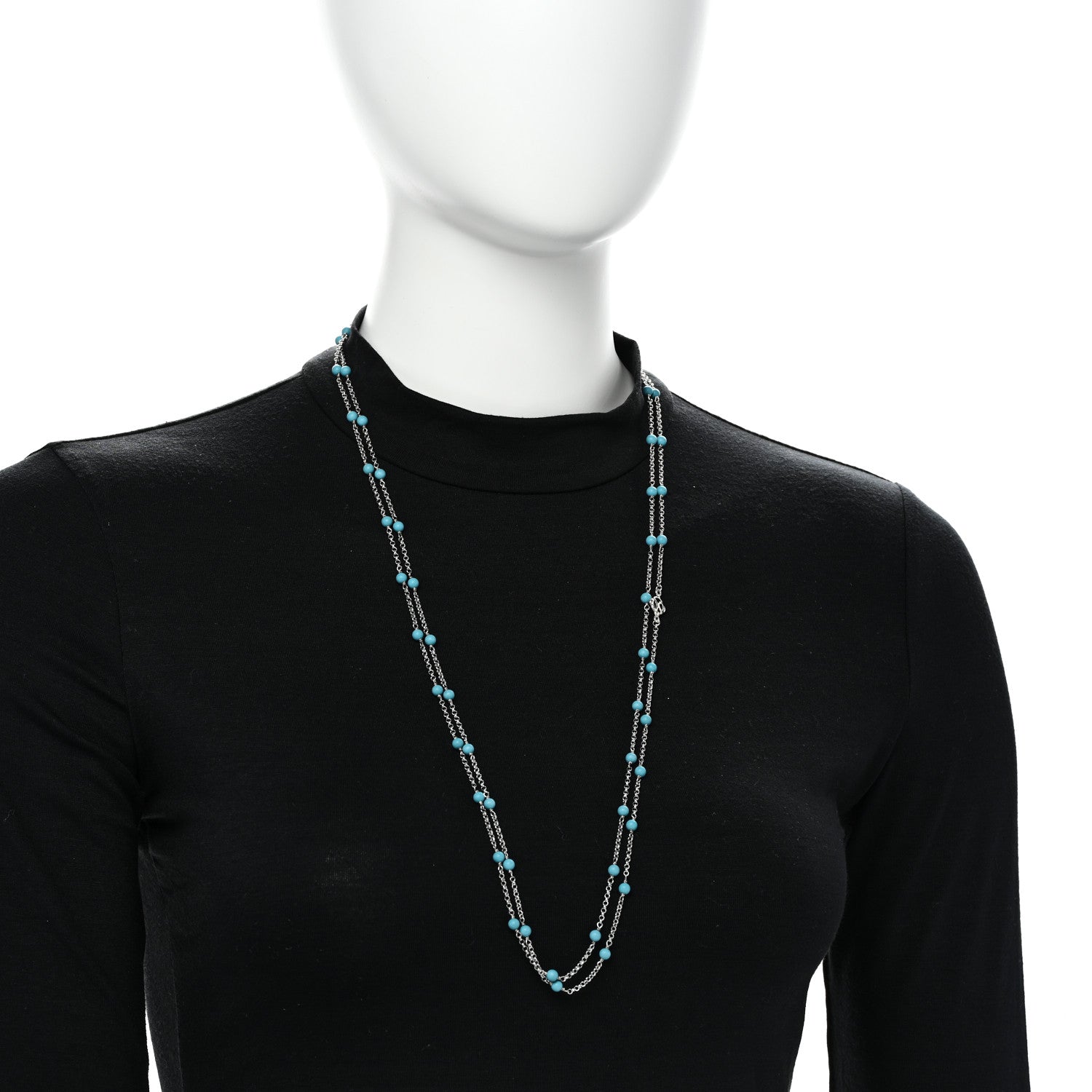 David Yurman Sterling SIlver Turquoise Long Bead Station Necklace 2 of 4
