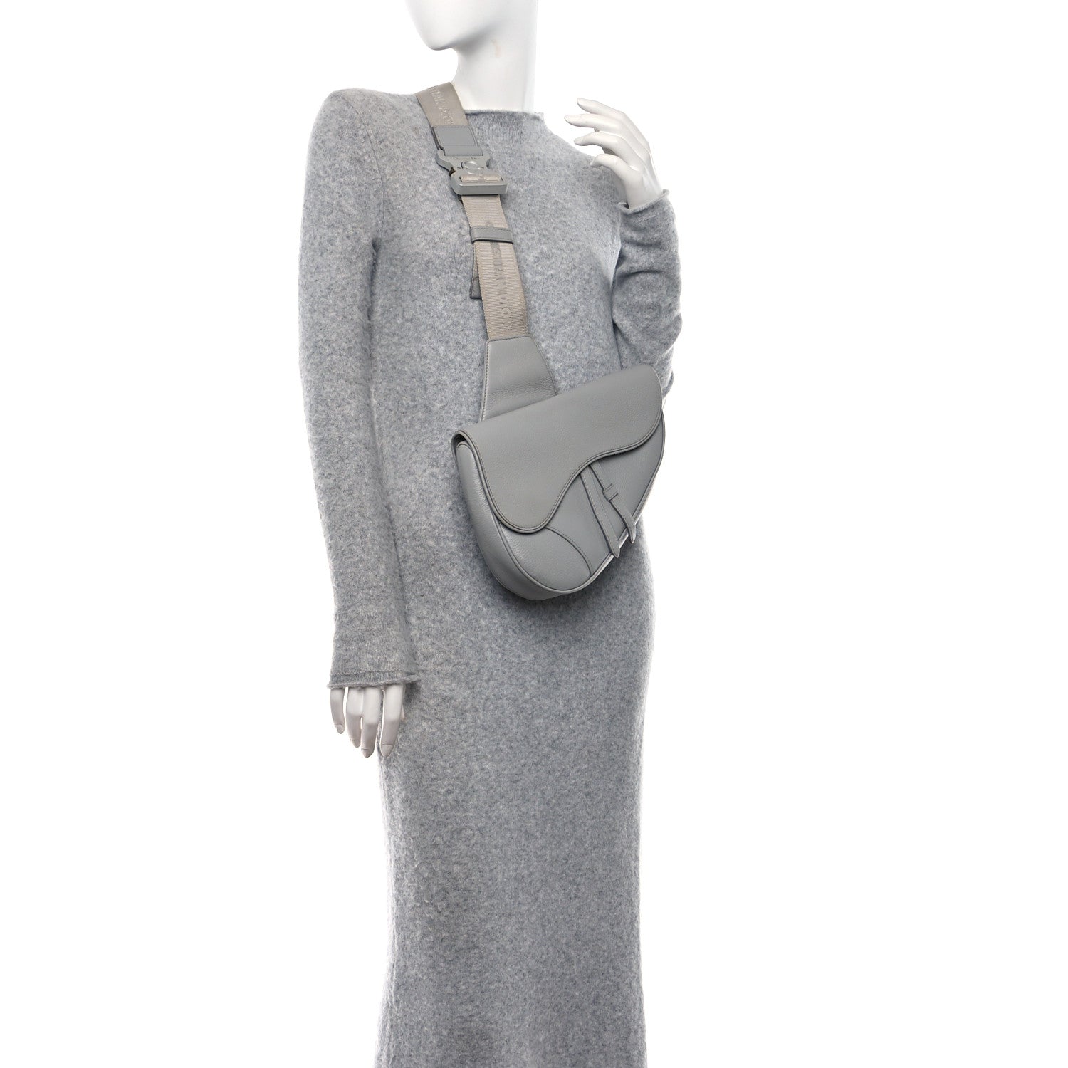 Christian Dior Grained Calfskin Kim Jones Saddle Bag Light Grey 2 of 8