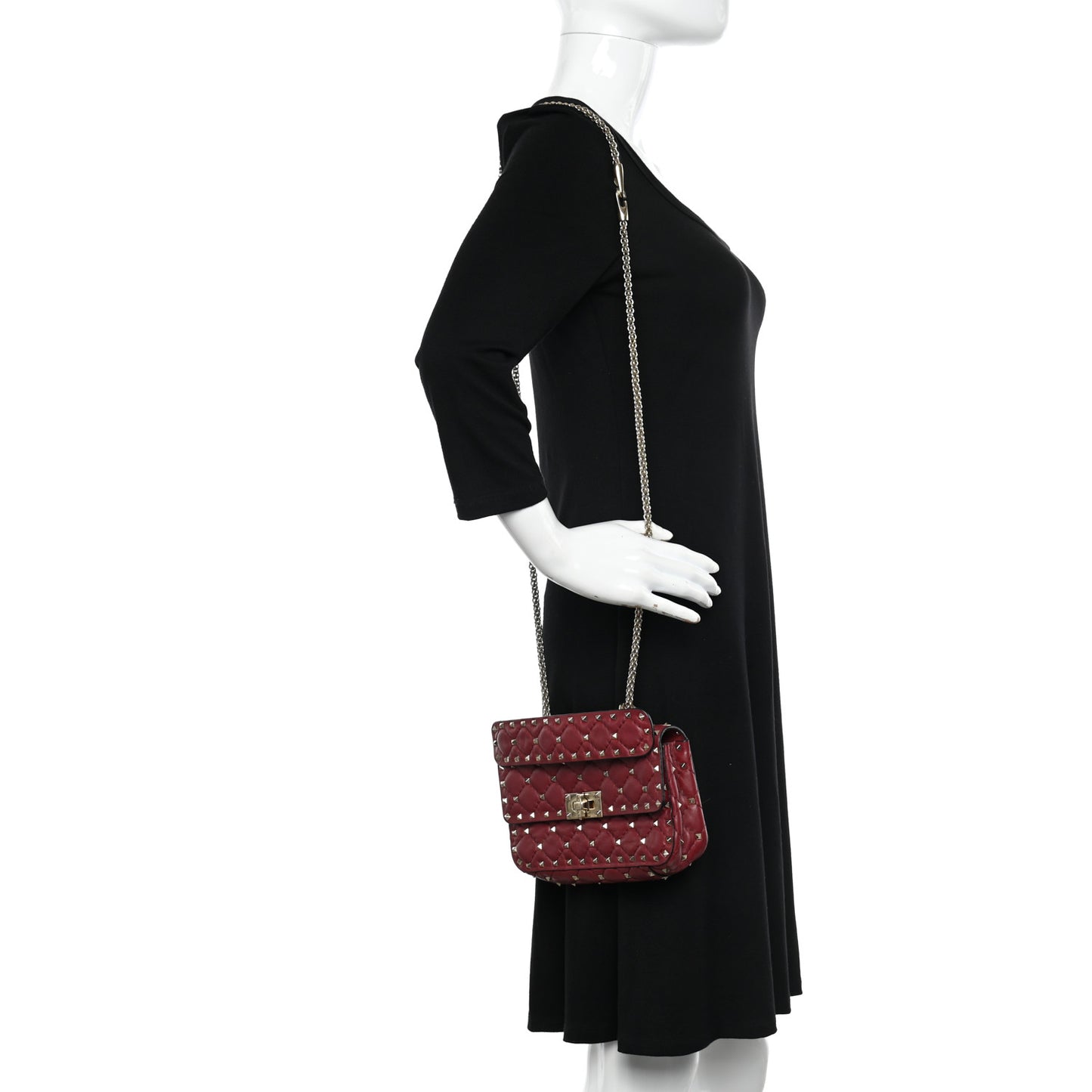 Nappa Small Rockstud Spike Shoulder Bag Rubino