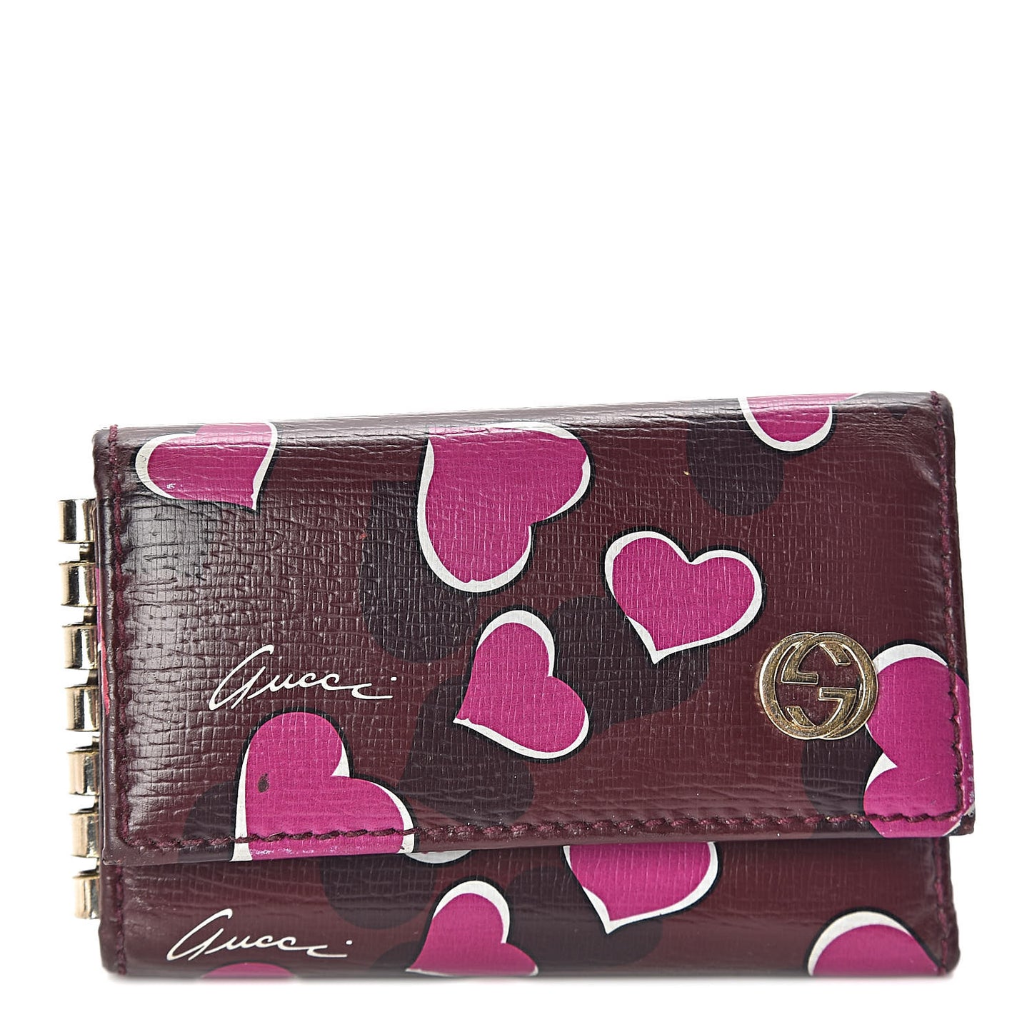 Calfskin Heartbeat Print Key Holder New Wine