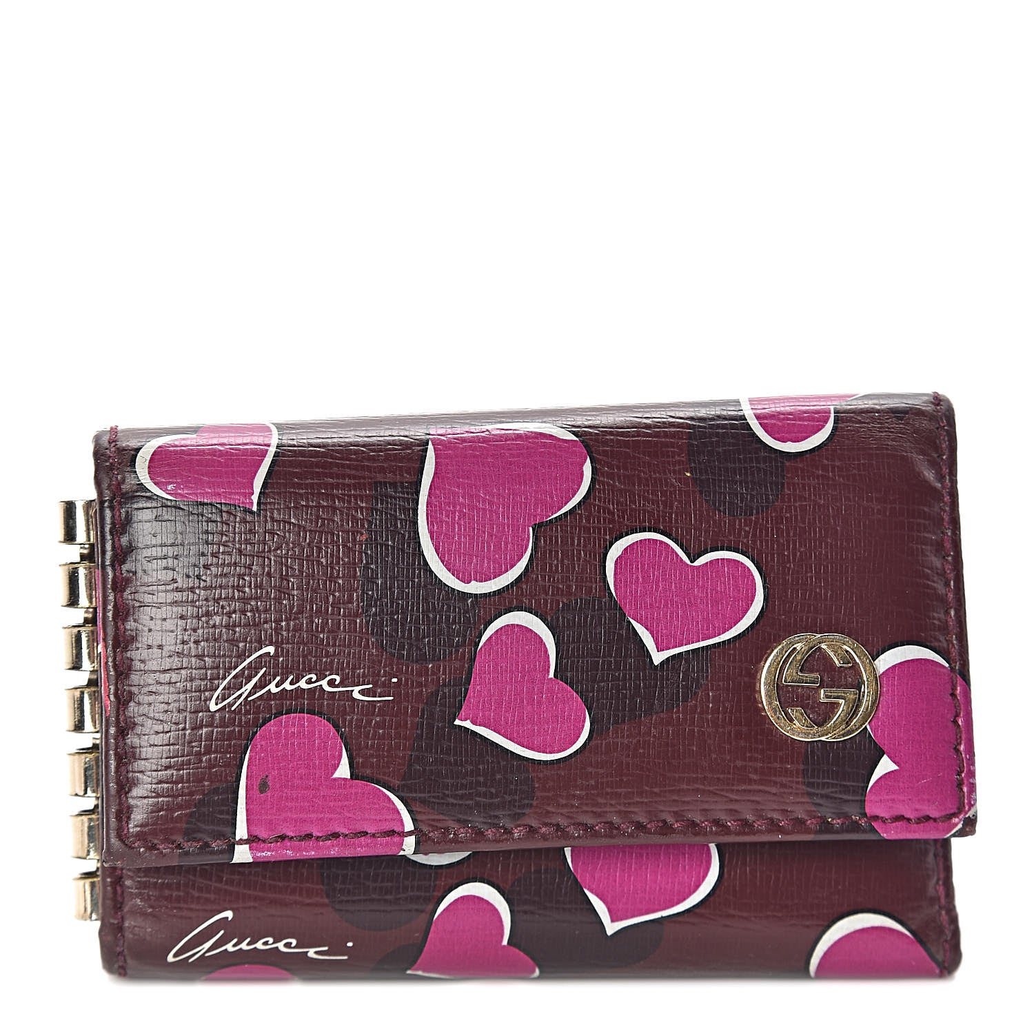 Gucci Calfskin Heartbeat Print Key Holder New Wine 1 of 7