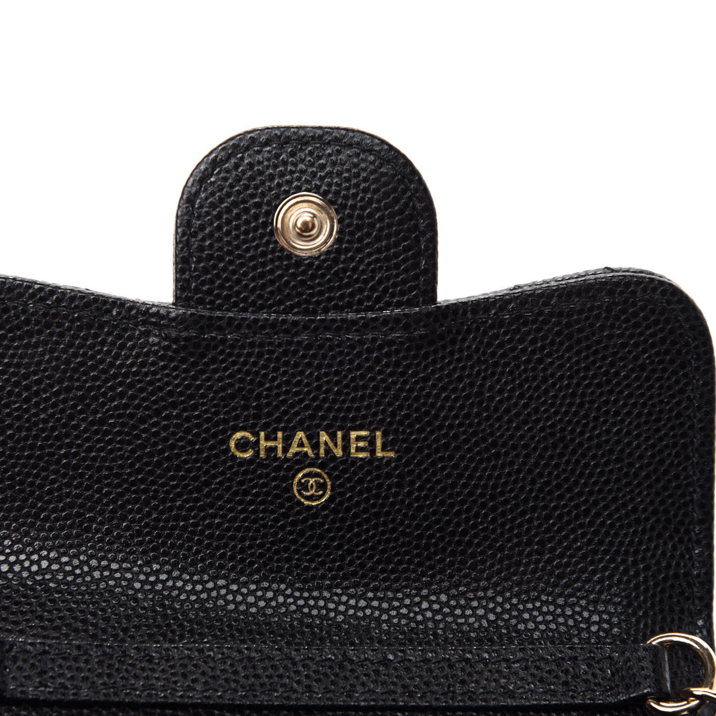 Caviar Quilted Flap Card Holder On Chain Black