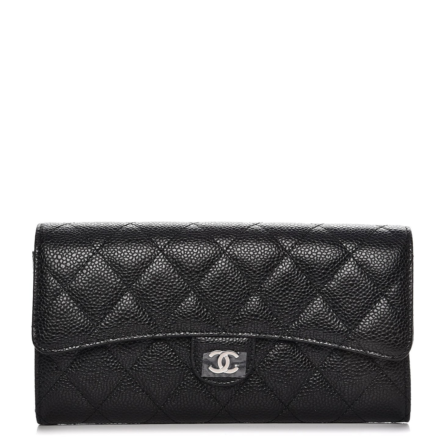 Caviar Quilted Large Flap Wallet Black