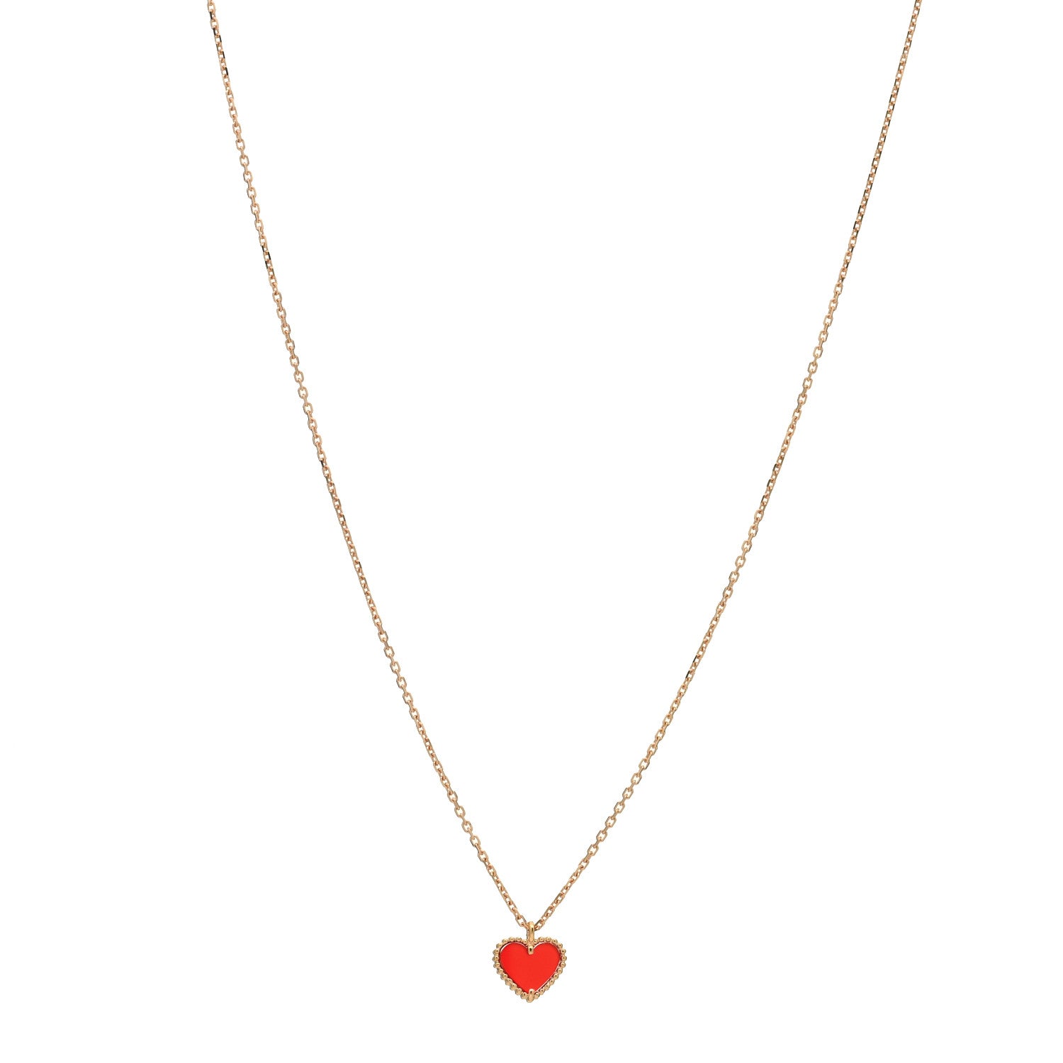 Van Cleef & Arpels 18K Rose Gold Carnelian Sweet Alhambra Heart Pendant Necklace 1 of 5