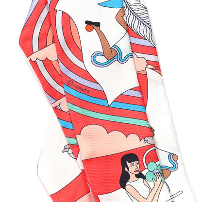 Hermes Silk Carres Volants Twilly Grenadine White Bleu 3 of 4
