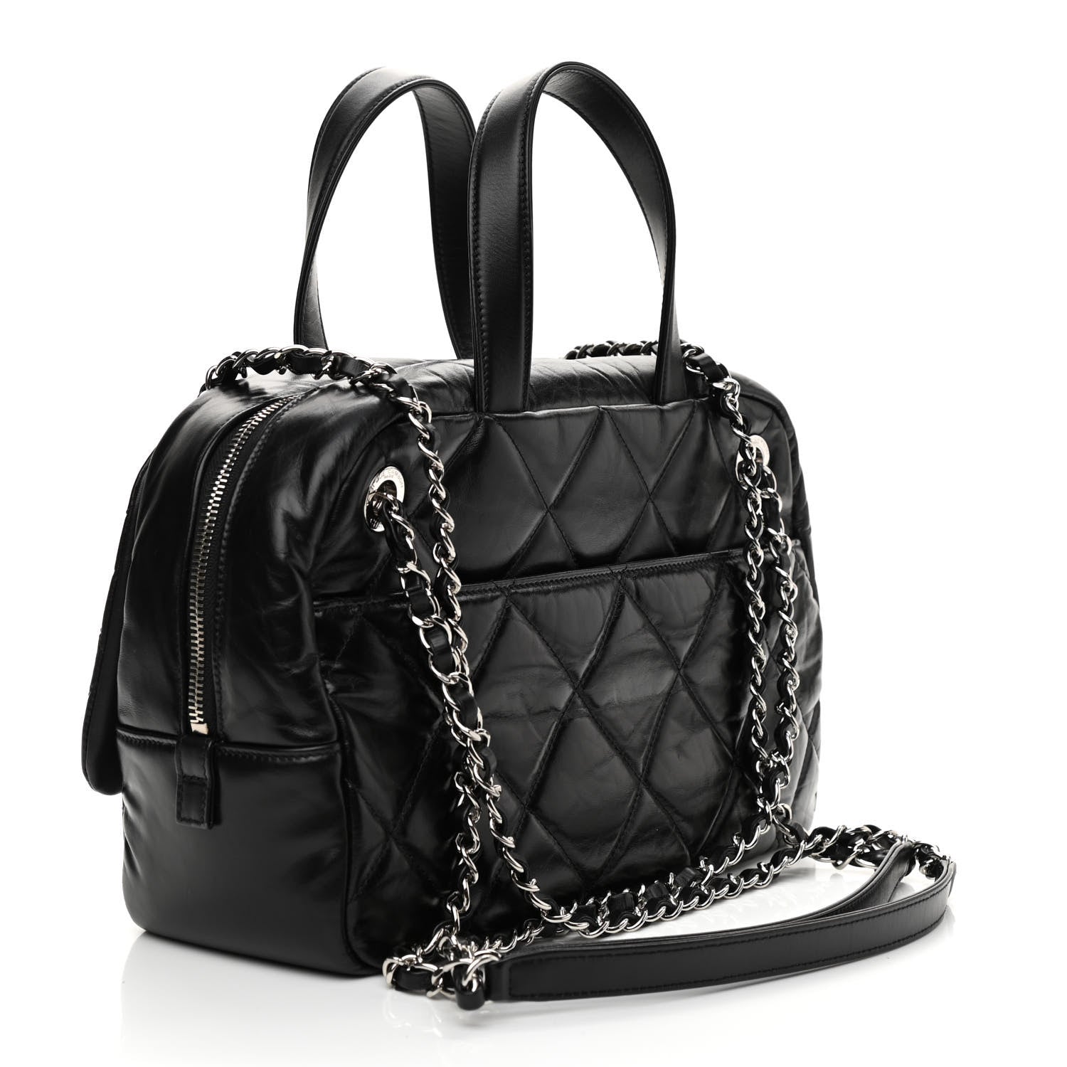 Chanel Aged Calfskin Quilted Small Express Bowling Bag Black 3 of 9
