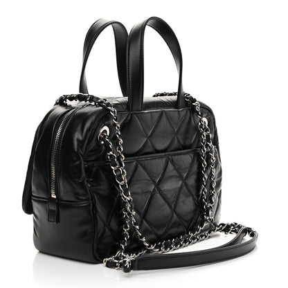 Chanel Aged Calfskin Quilted Small Express Bowling Bag Black 3 of 9