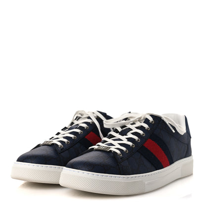 Gucci GG Supreme Monogram Web Mens New Ace Sneakers 9.5 Dark Blue 4 of 11