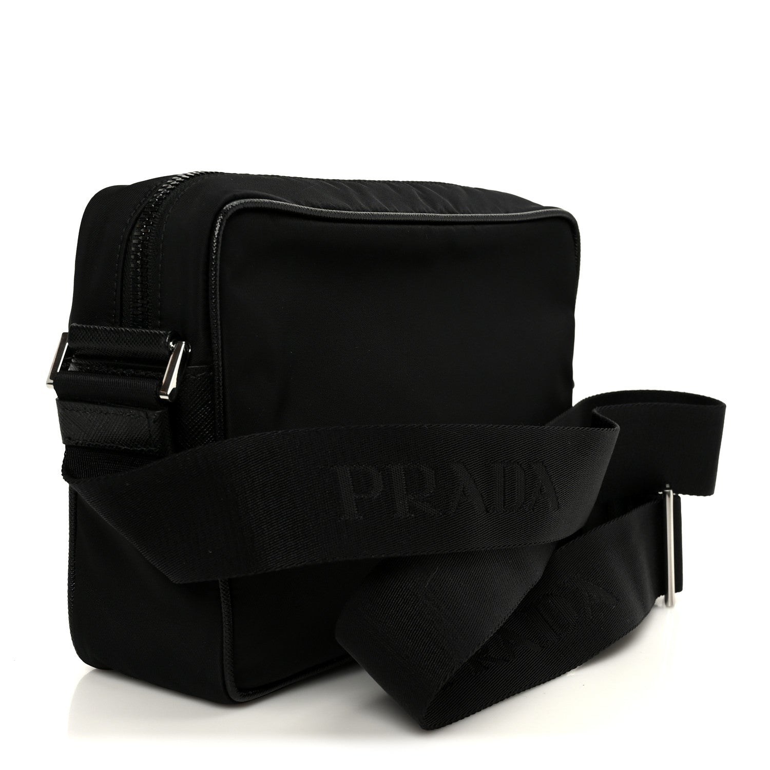 Prada Tessuto Saffiano Pocket Double Zip Shoulder Bag Black