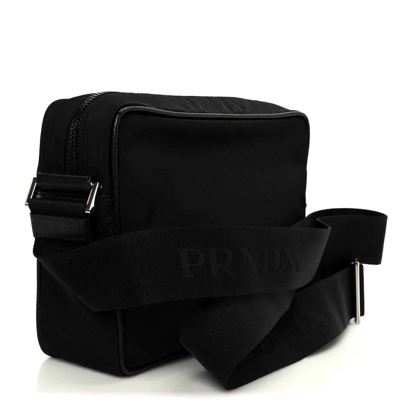 Tessuto Saffiano Pocket Double Zip Shoulder Bag Black