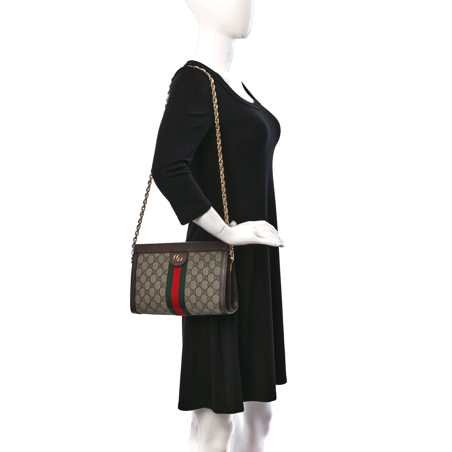 Gucci GG Supreme Monogram Web Small Ophidia Chain Shoulder Bag Brown 2 of 9