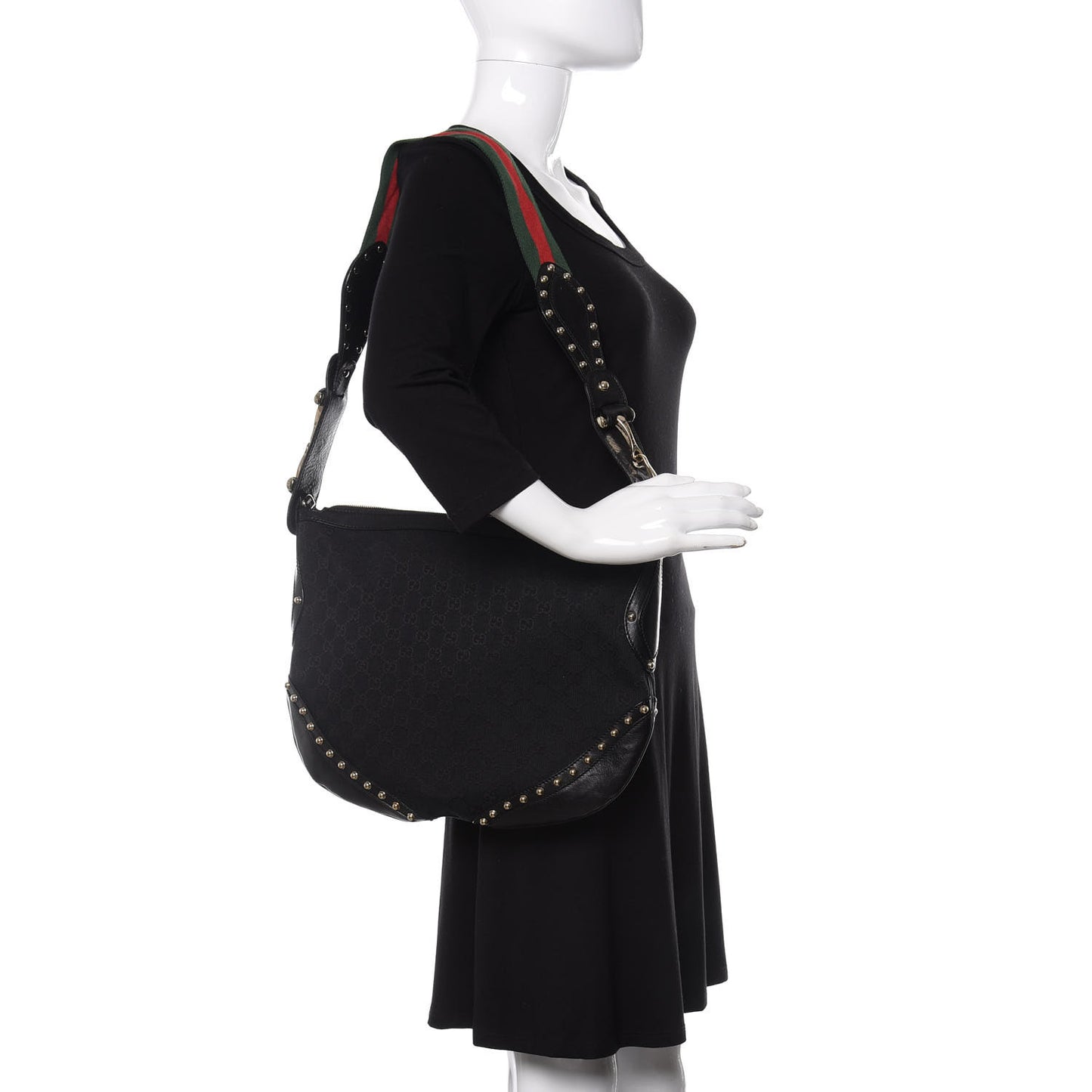 Monogram Web Studded Pelham Shoulder Bag Black