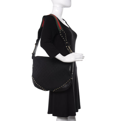Gucci Monogram Web Studded Pelham Shoulder Bag Black 2 of 11