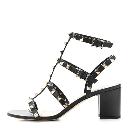 Valentino Garavani Calfskin Rockstud 60mm City Sandals 38.5 Black 1 of 7