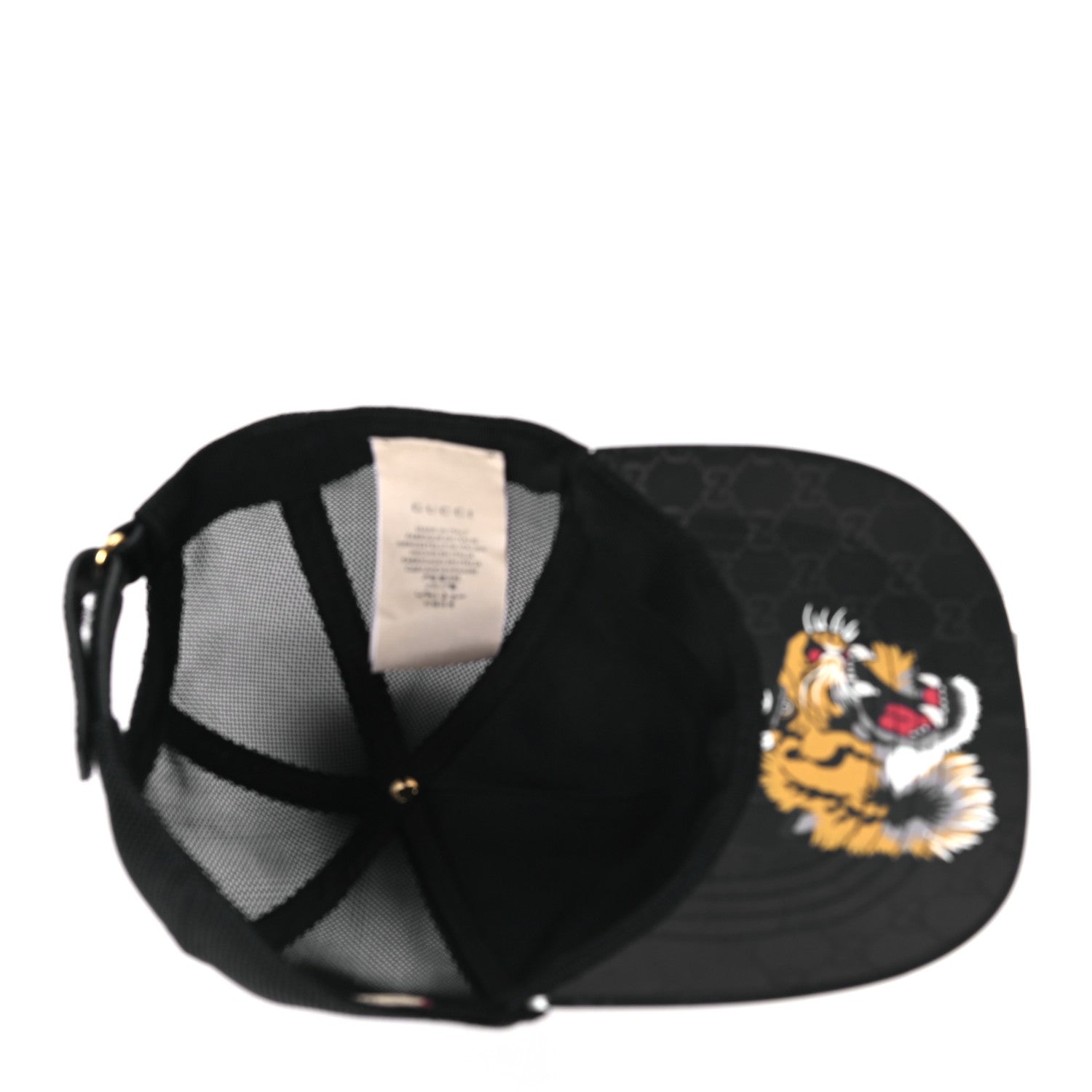 Gucci GG Supreme Monogram Tiger Print Baseball Hat L Black 1253958