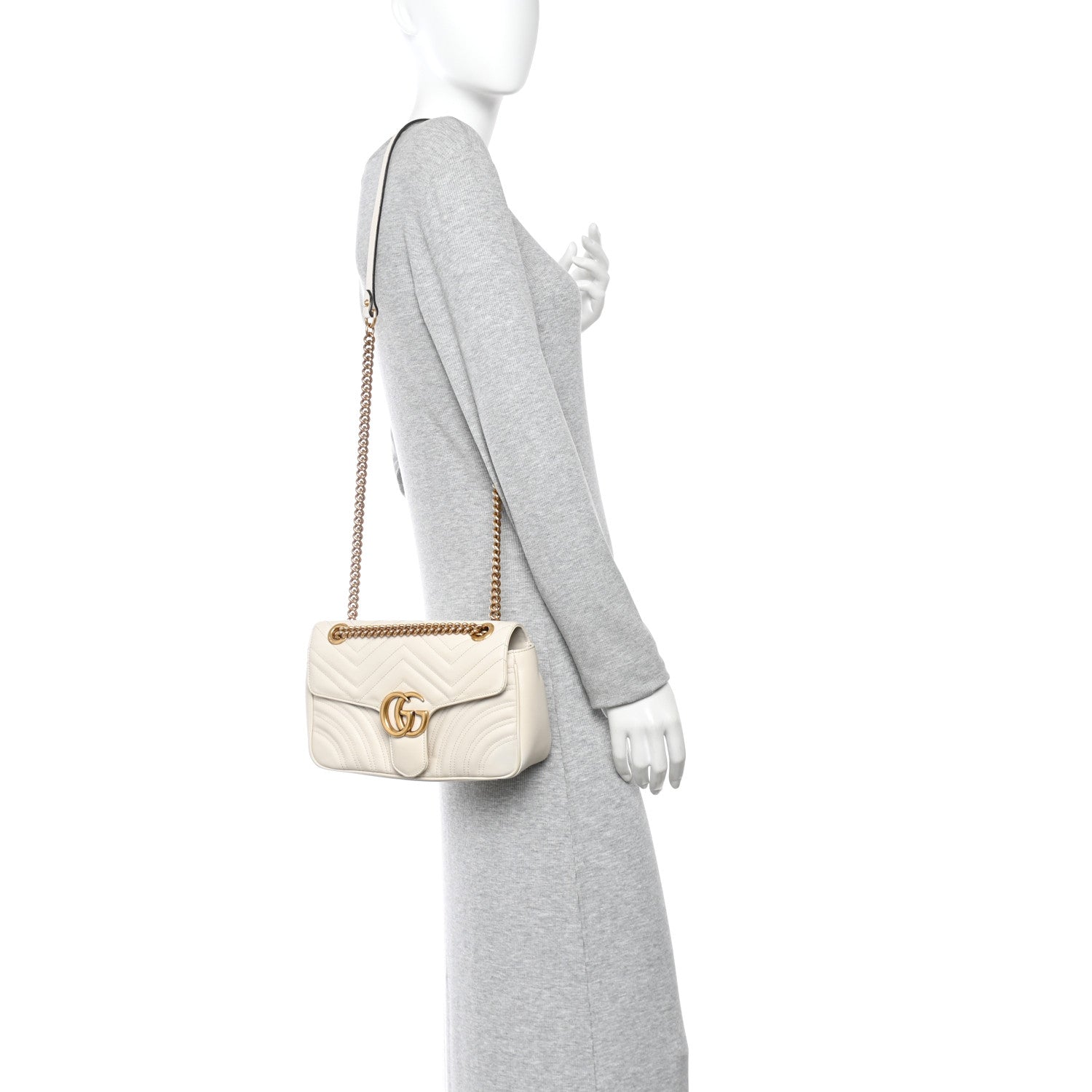 Gucci Calfskin Matelasse Small GG Marmont Shoulder Bag White 2 of 16