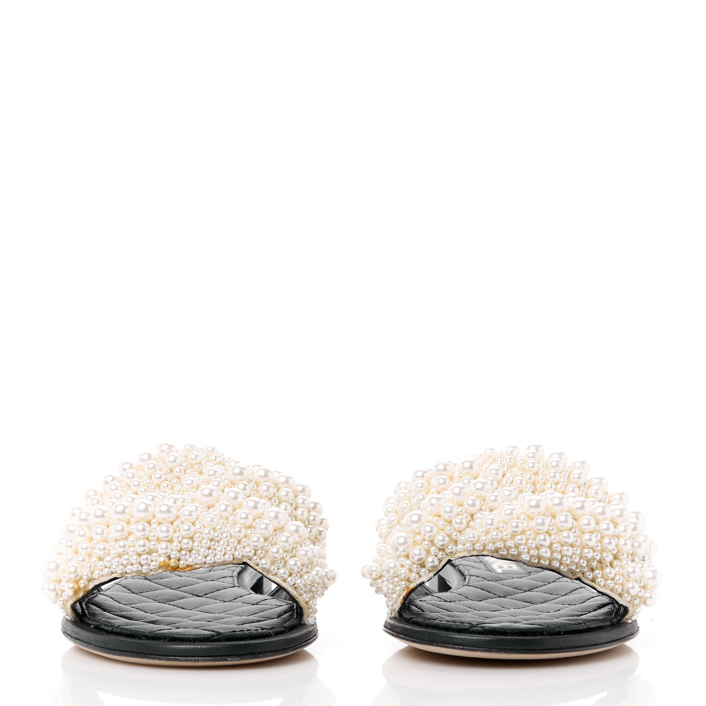Fantasy Calfskin Pearl Cord CC Mules 38 Ivory Black