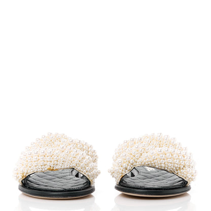 Chanel Fantasy Calfskin Pearl Cord CC Mules 38 Ivory Black 2 of 11