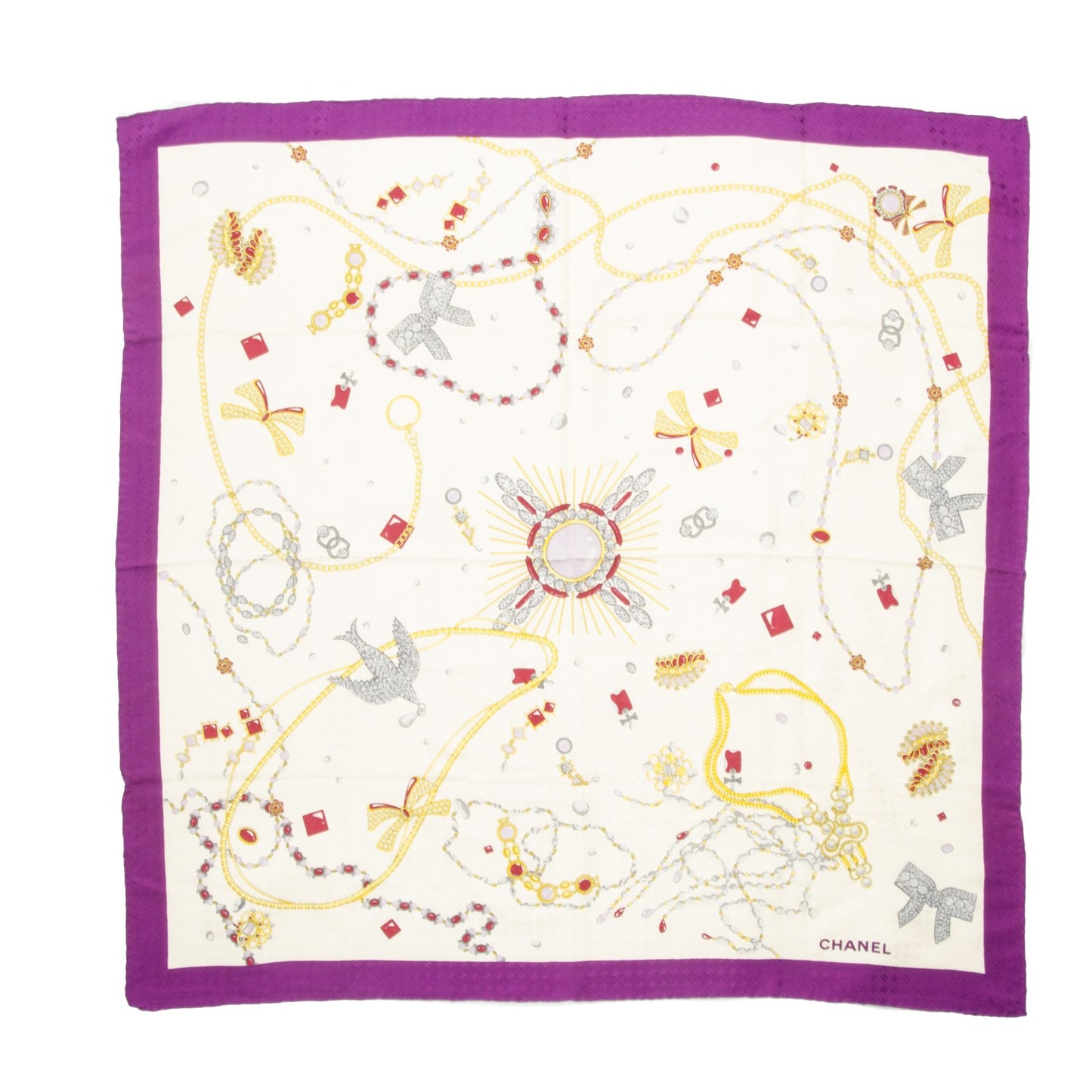 Silk Jewels Chain Scarf Beige Purple