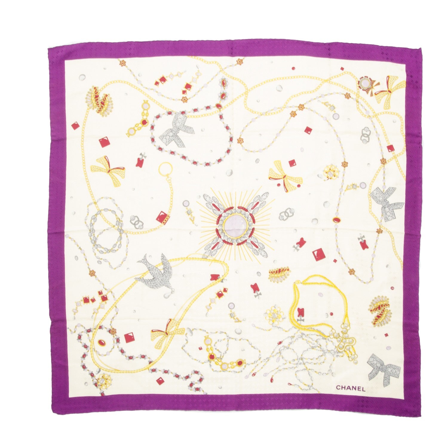Chanel Silk Jewels Chain Scarf Beige Purple 1 of 4
