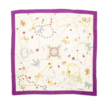 Chanel Silk Jewels Chain Scarf Beige Purple 1 of 4