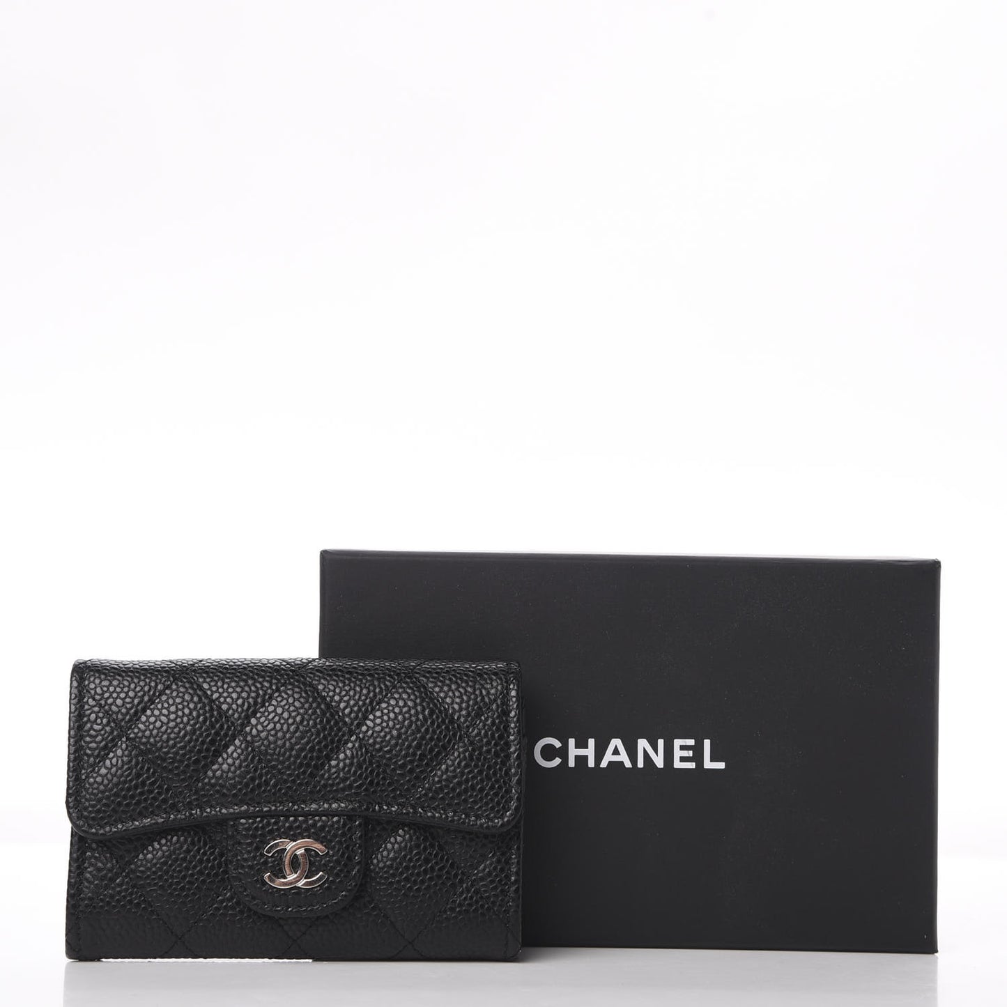 Caviar Quilted Flap Card Holder Wallet Black