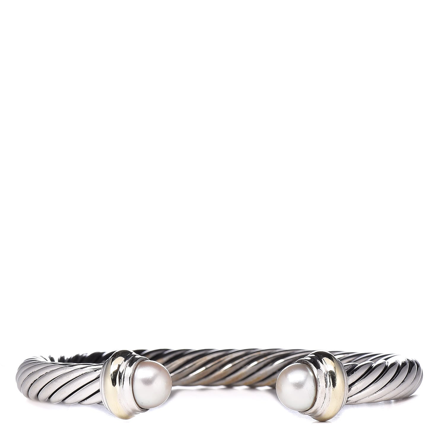 David Yurman Sterling Silver 14K Yellow Gold Pearl 7mm Cable Classics Bracelet 1 of 4