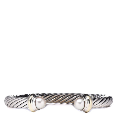 David Yurman Sterling Silver 14K Yellow Gold Pearl 7mm Cable Classics Bracelet 1 of 4