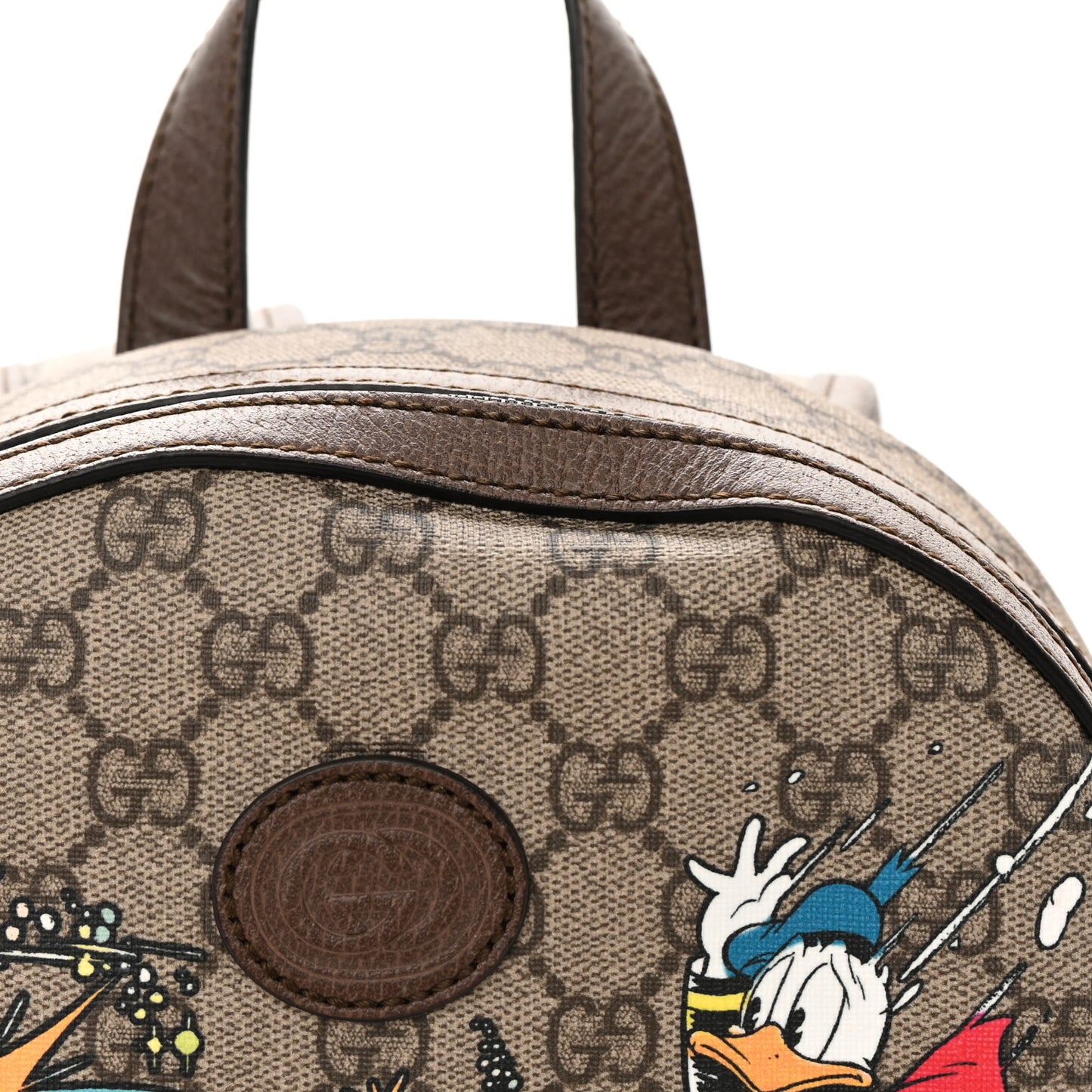X DISNEY GG Supreme Monogram Donald Duck Small Interlocking G Dome Backpack Beige Multicolor New Acero