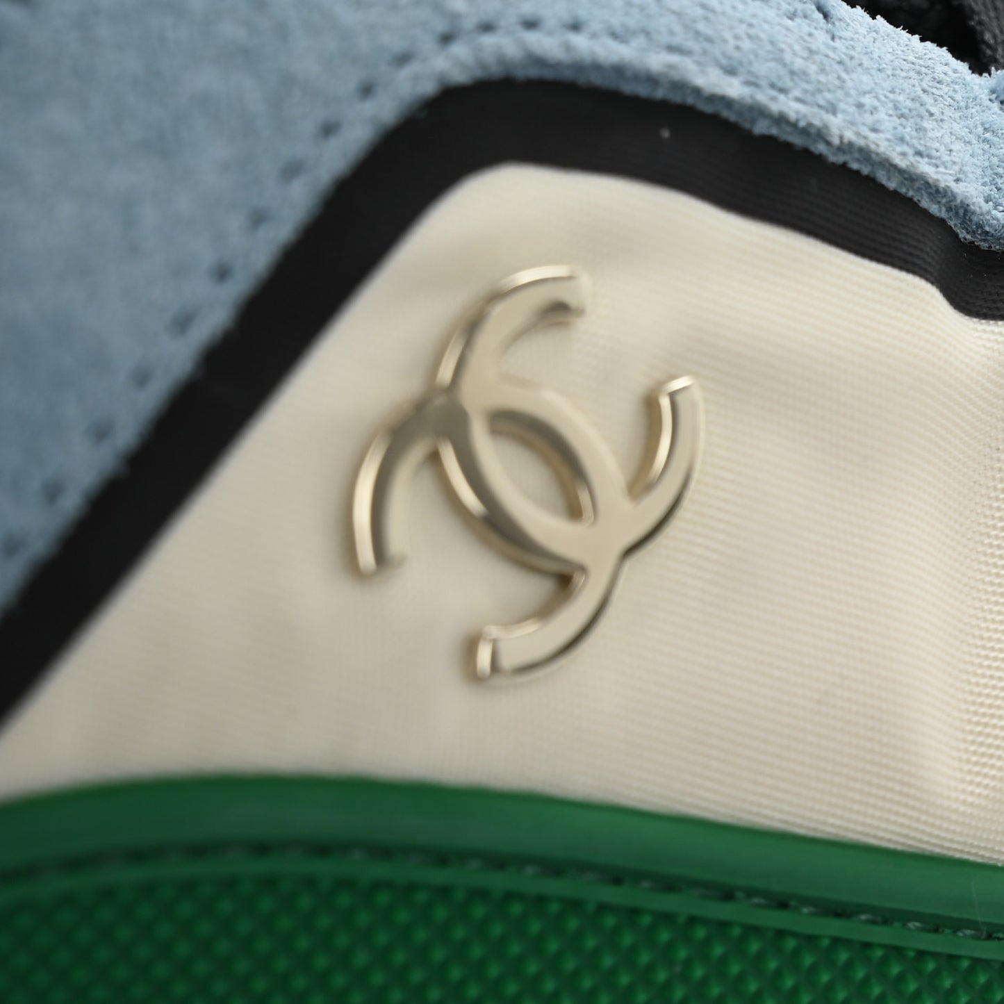 Suede Calfskin Mixed Fibers CC Sneakers 40 Ivory Green Light Blue