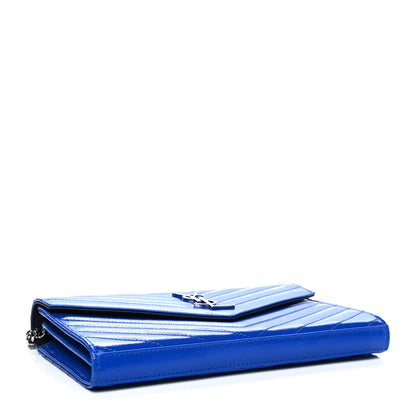 Saint Laurent Patent Grain De Poudre Matelasse Chevron Monogram Chain Wallet Blue Majorelle 3 of 4
