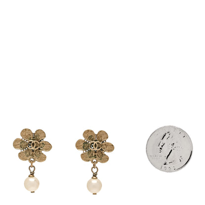 Chanel Pearl CC Camellia Dangle Earrings Gold 2 of 4