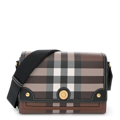 Burberry Calfskin Giant Check E-Canvas Note Crossbody Bag Dark Birch Brown 1 of 13