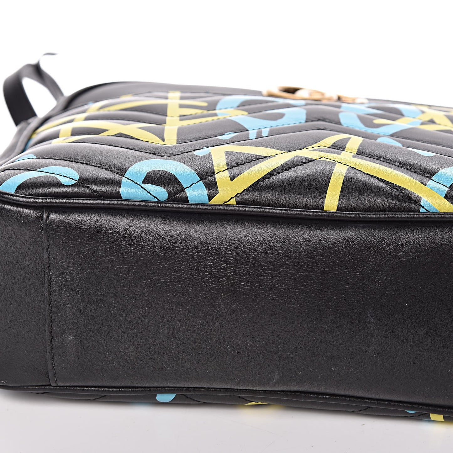Calfskin Matelasse GucciGhost Medium GG Marmont Chain Shoulder Bag Black New Acquamarine