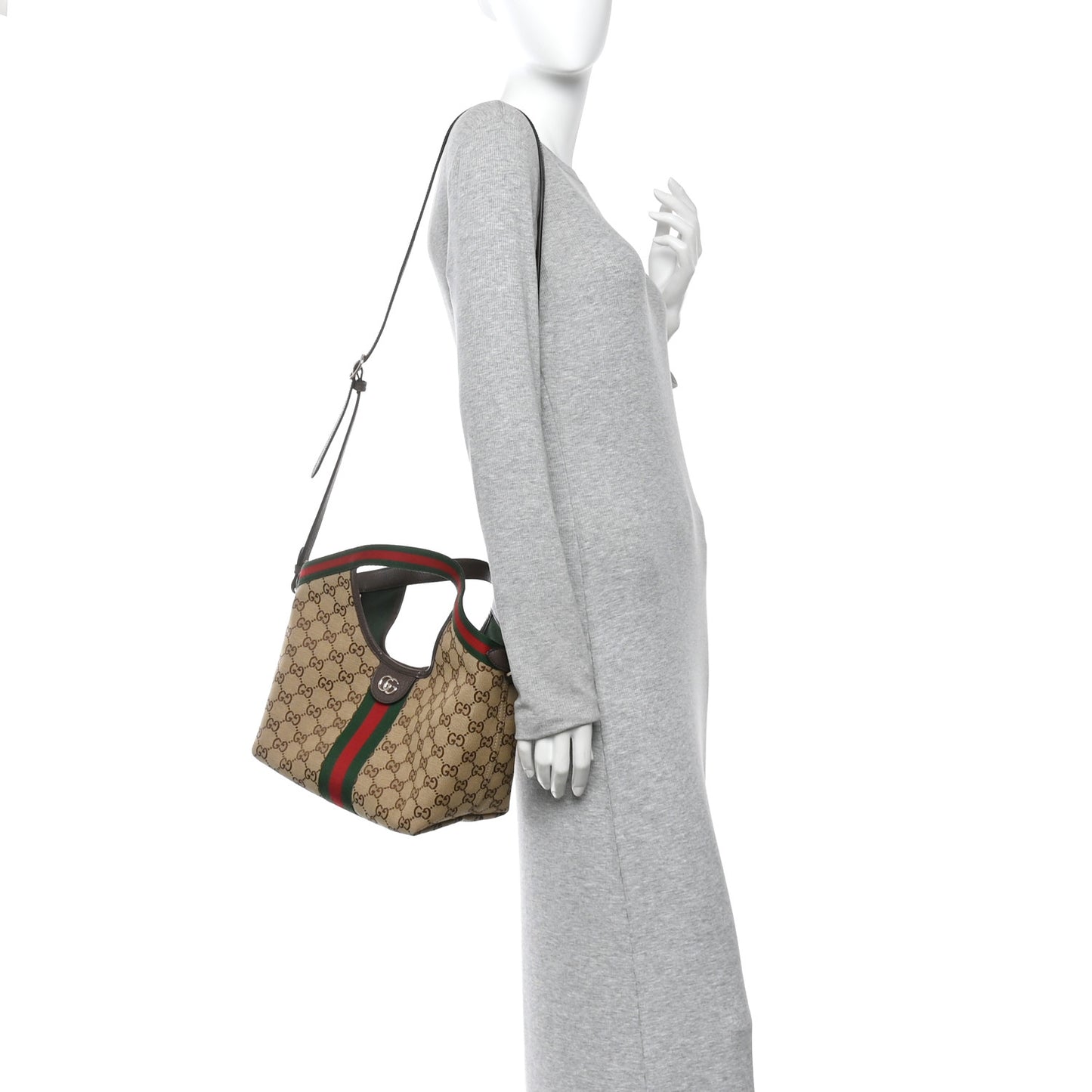Monogram Web Small Giglio Tote Bag Beige Dark Brown