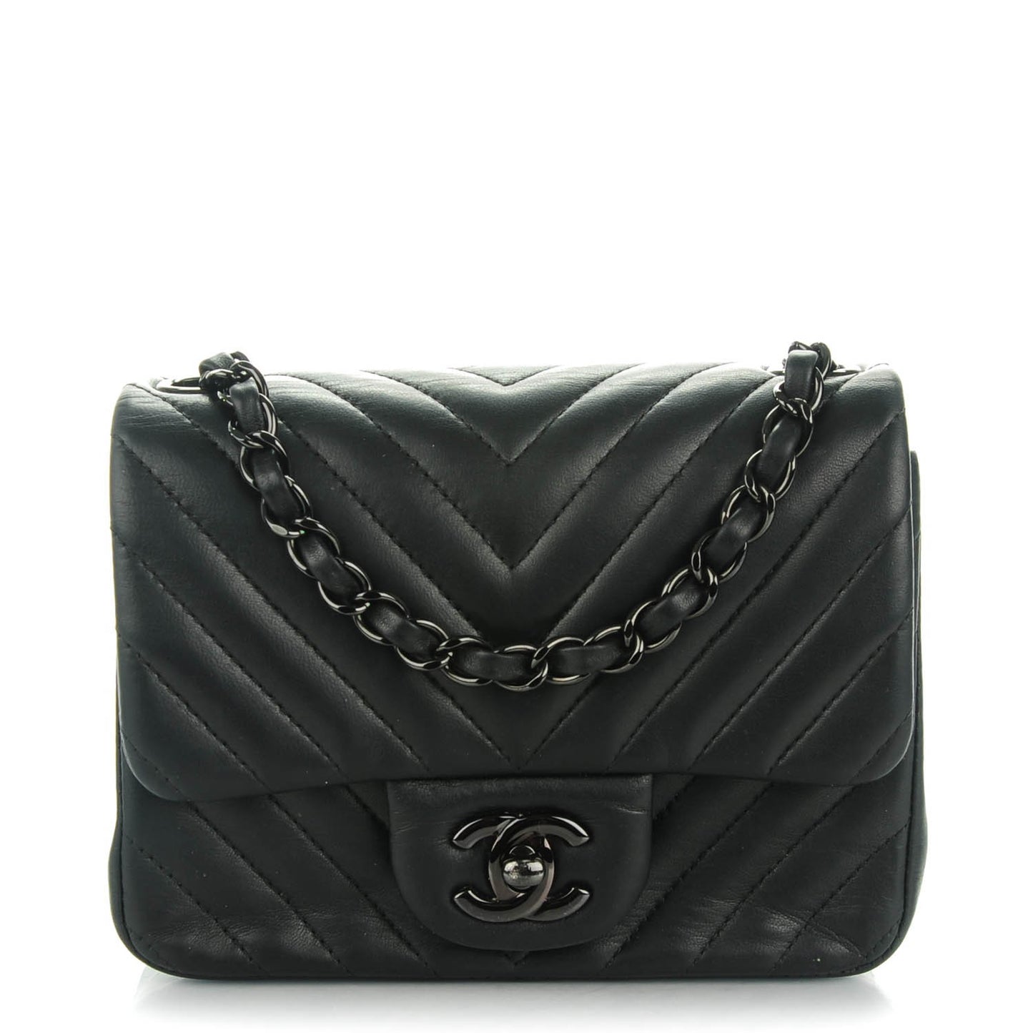 Lambskin Chevron Quilted Mini Square Flap So Black