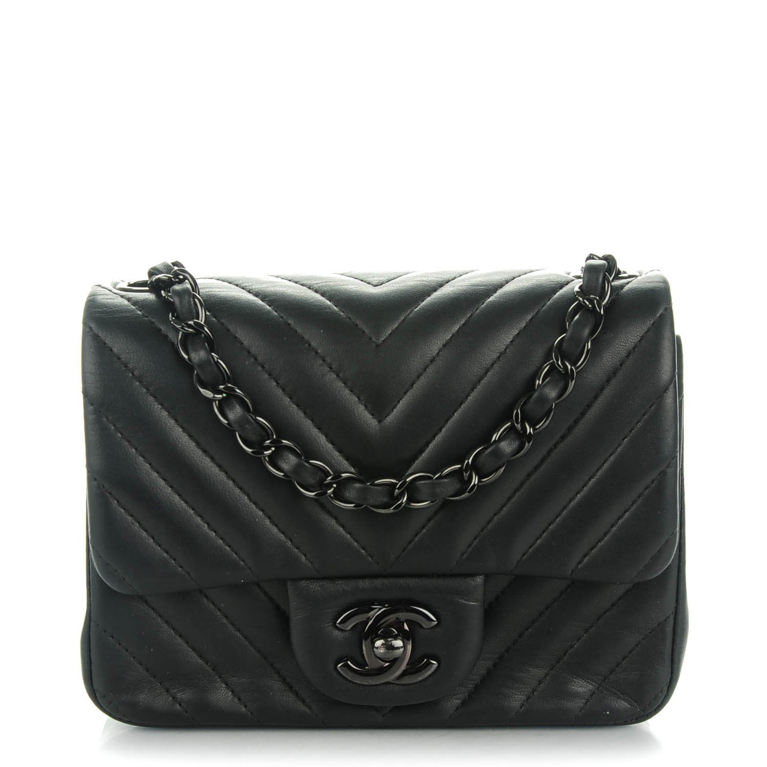 Chanel Lambskin Chevron Quilted Mini Square Flap So Black 1 of 9