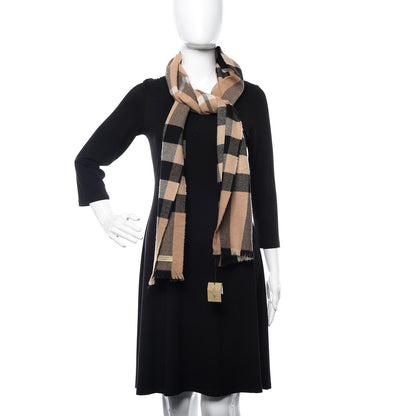 Burberry Cashmere Wool Check Amu Lash Fringe Scarf Camel 2 of 5