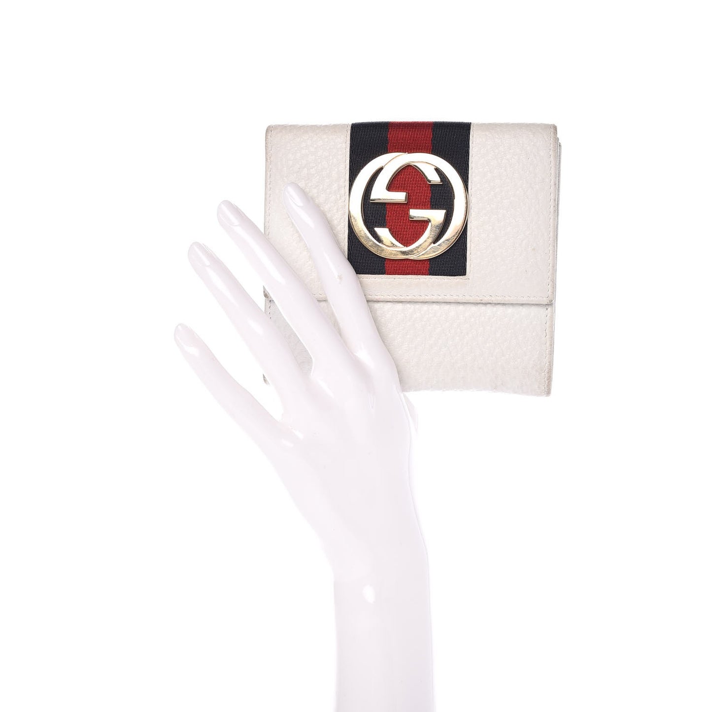 Pebbled Calfskin Web French Flap Wallet White