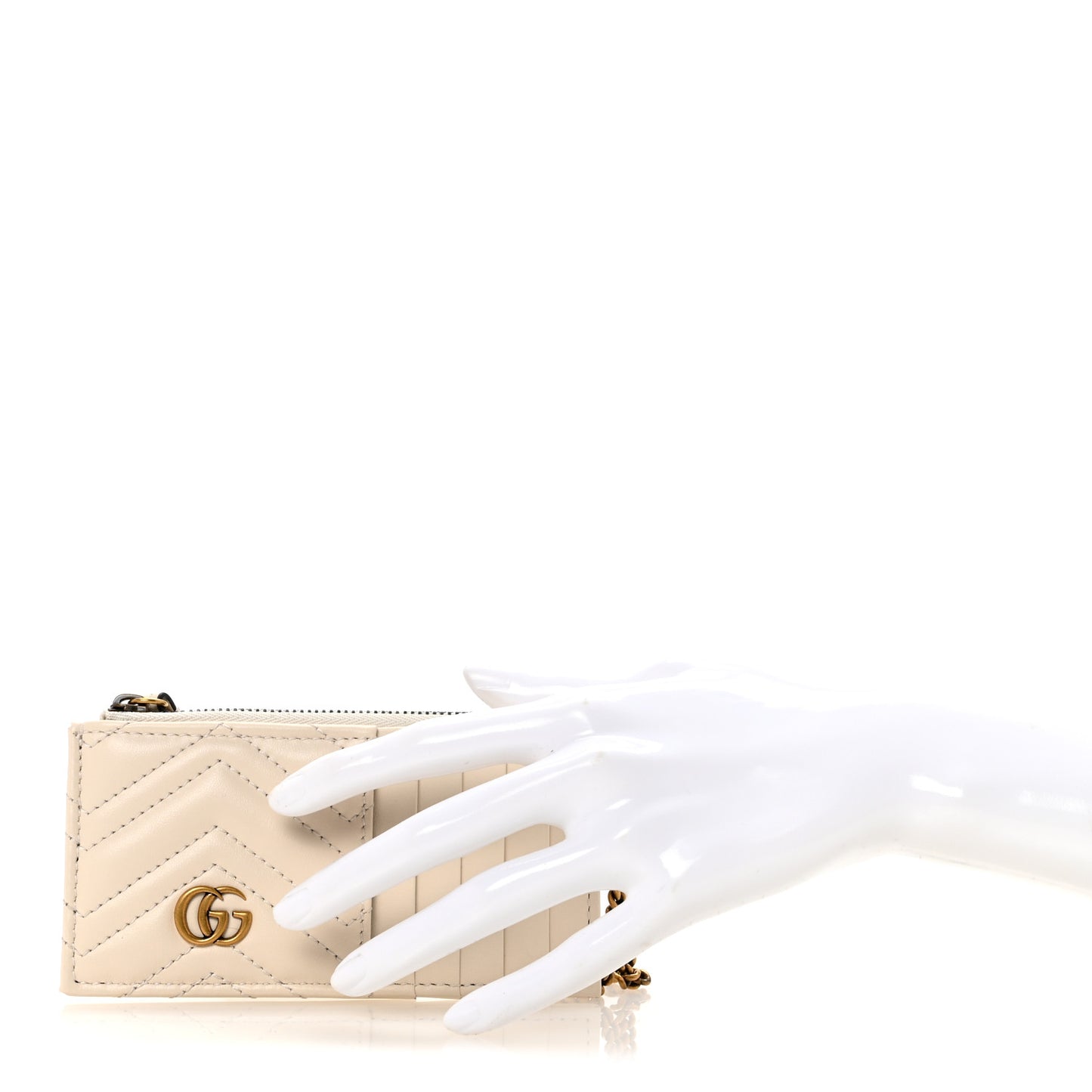Calfskin Matelasse GG Marmont Zip Key Case Card Holder White