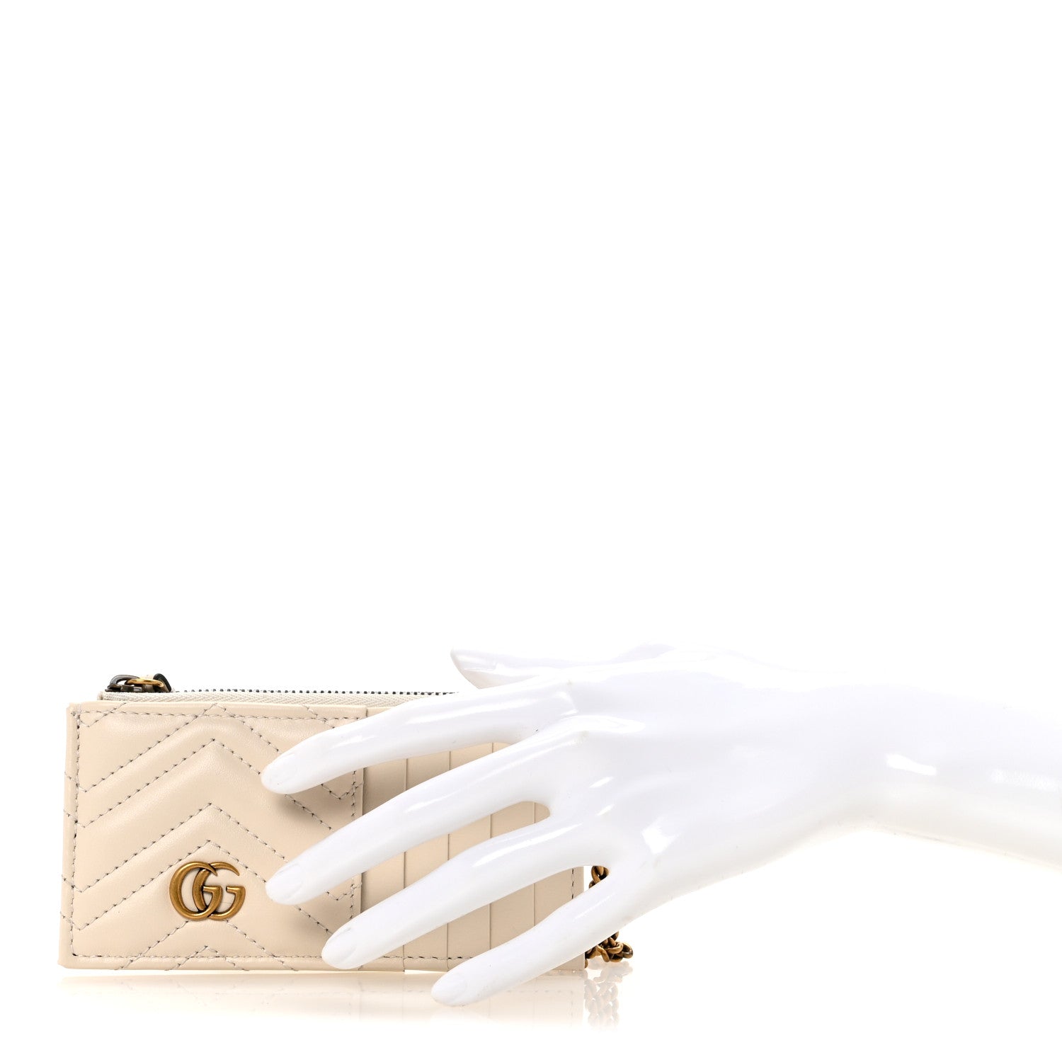 Gucci Calfskin Matelasse GG Marmont Zip Key Case Card Holder White 2 of 7