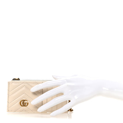 Gucci Calfskin Matelasse GG Marmont Zip Key Case Card Holder White 2 of 7