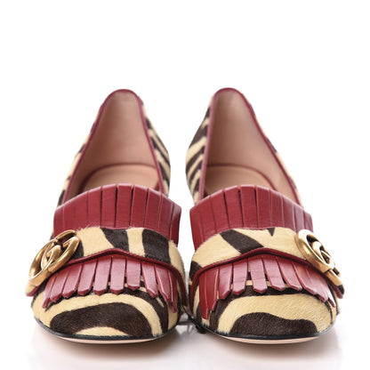 Gucci Calf Hair Malaga Kid Tiger Print GG Marmont Fringe 50mm Loafer Pumps 38 Natural Black Romantic Cerise 2 of 8