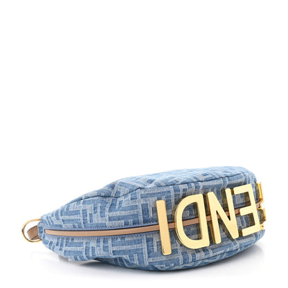 Fendi Denim Vitello Grace Mirror Logo Small Fendigraphy Hobo Bag Denim Sand 4 of 10