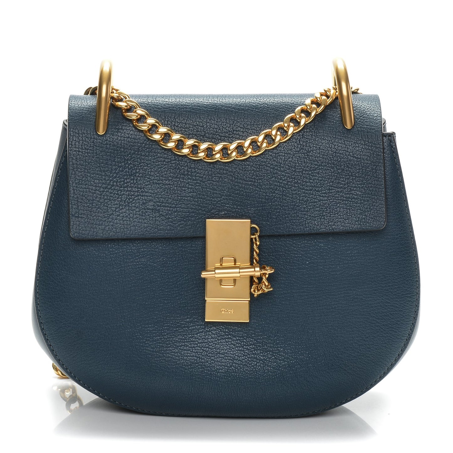 Grained Lambskin Drew Shoulder Bag Denim Blue
