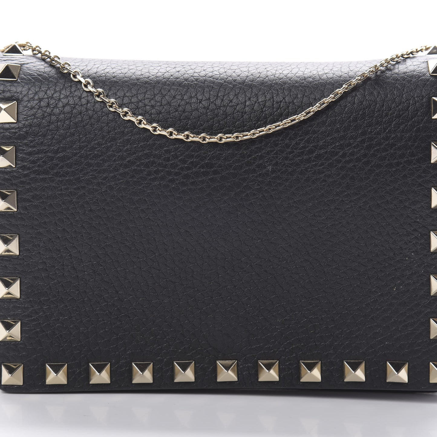 Pebbled Calfskin Rockstud Wallet on Chain Black