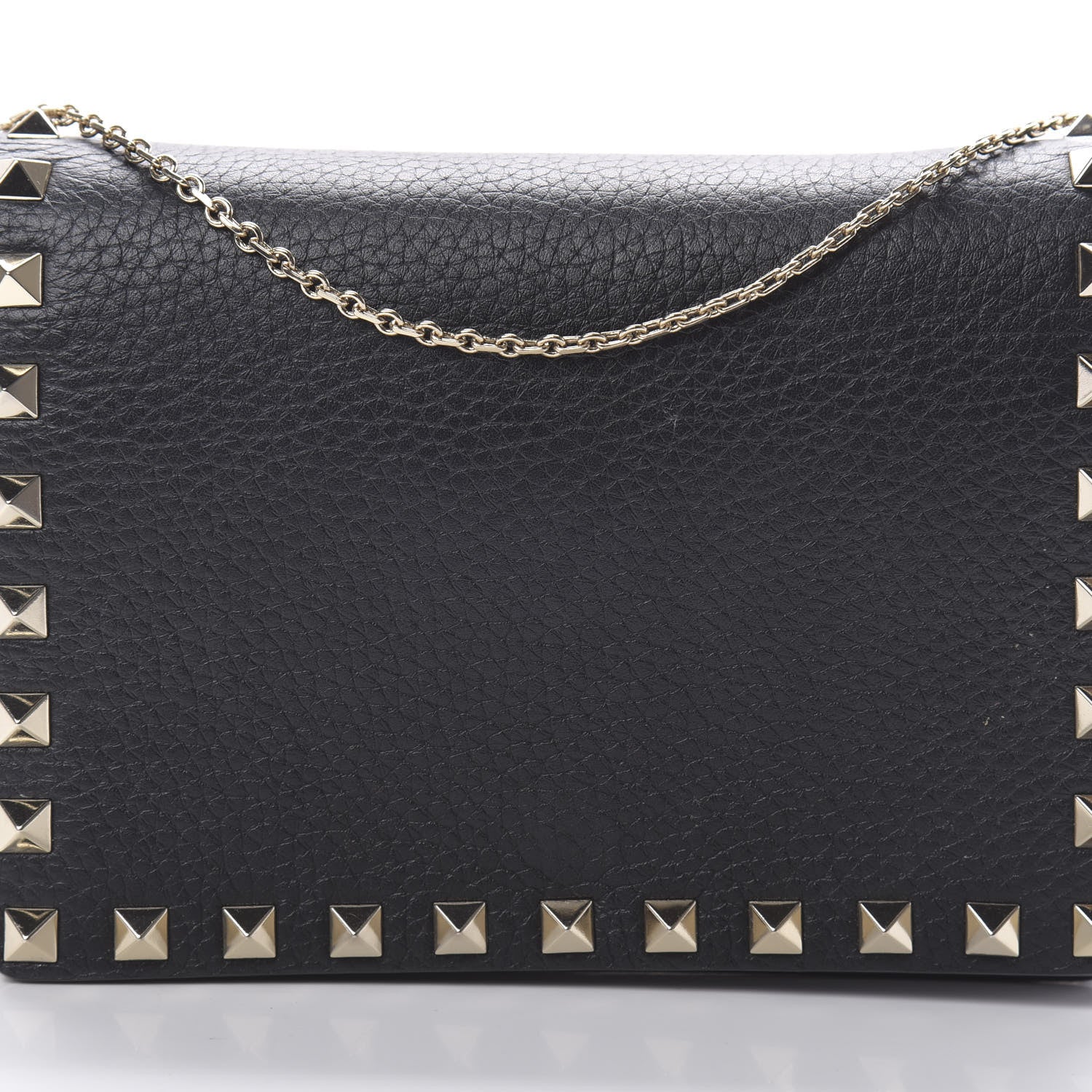 Valentino Garavani Pebbled Calfskin Rockstud Wallet on Chain Black 7 of 11