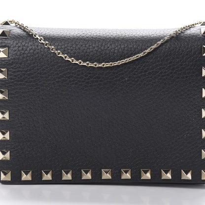 Valentino Garavani Pebbled Calfskin Rockstud Wallet on Chain Black 7 of 11
