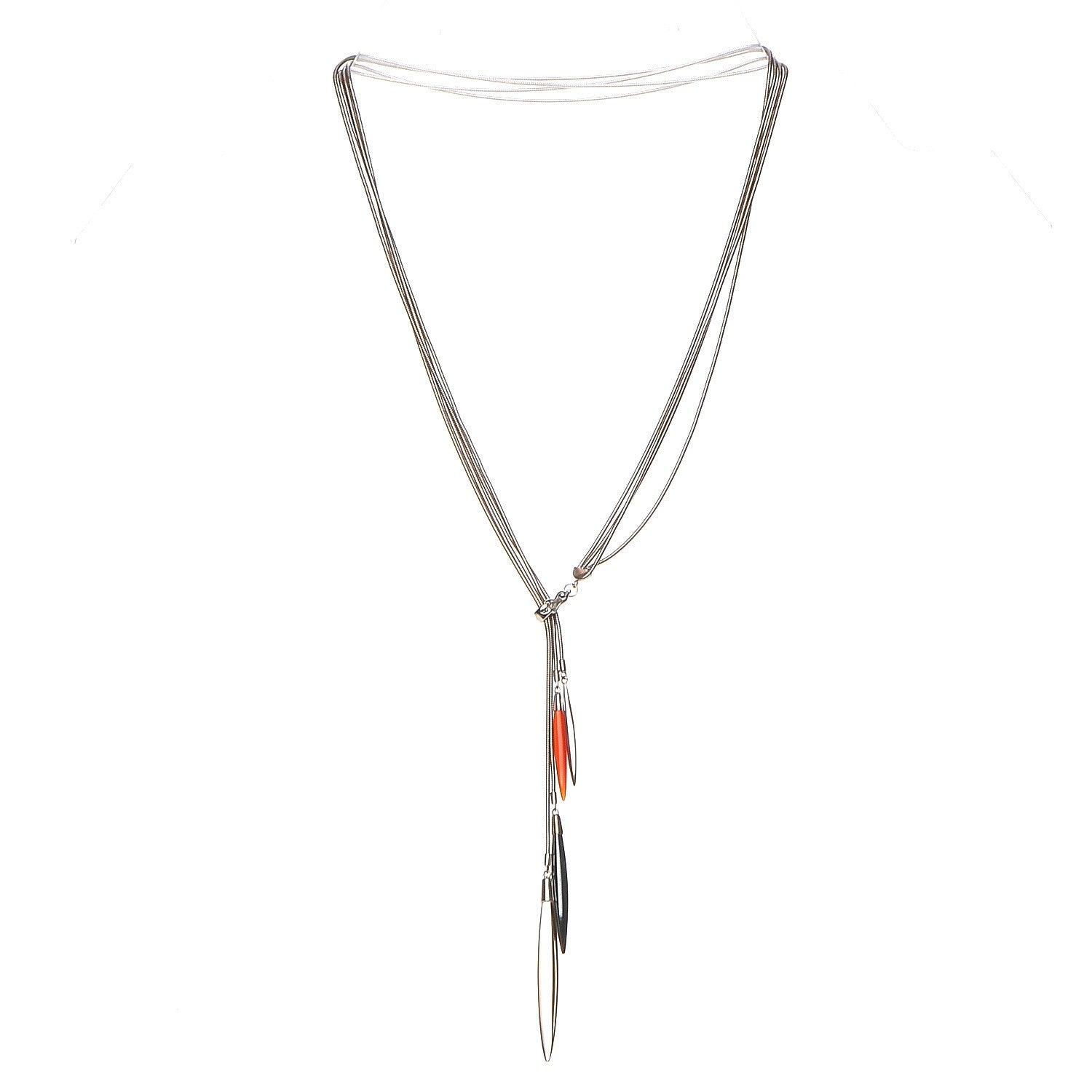 Tiffany 18k White Gold Hematite Carnelian Smoky Quartz Metal Feather Lariat Necklace 3 of 9